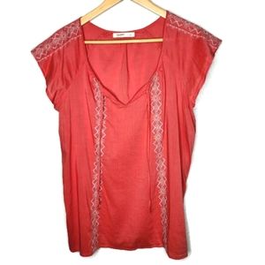Old Navy Embroidered Tie Neck Top in Coral Size M